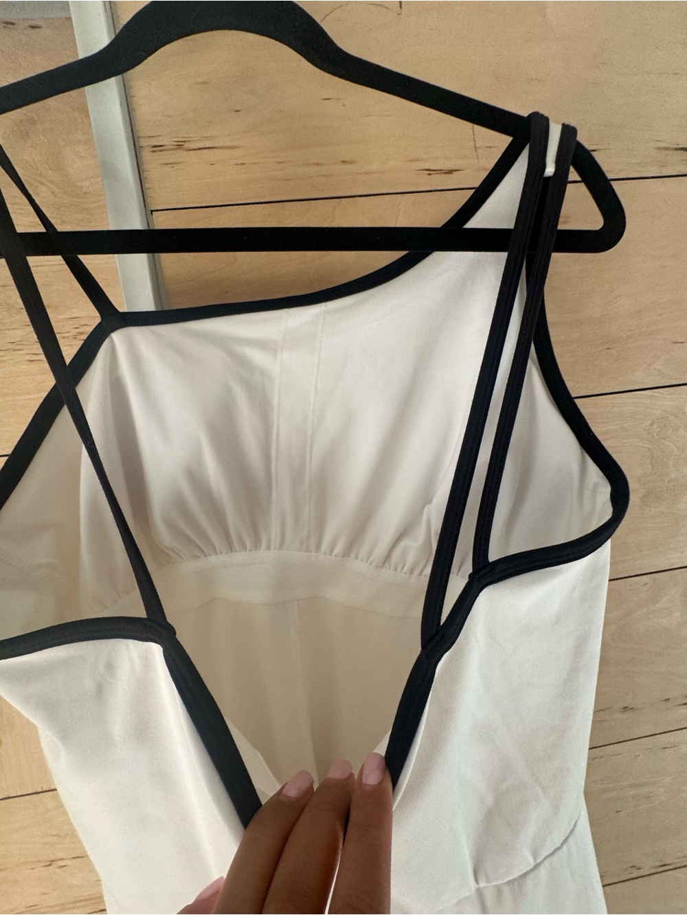 White One-Shoulder Dress with Black Trim - Picture 5 of 6